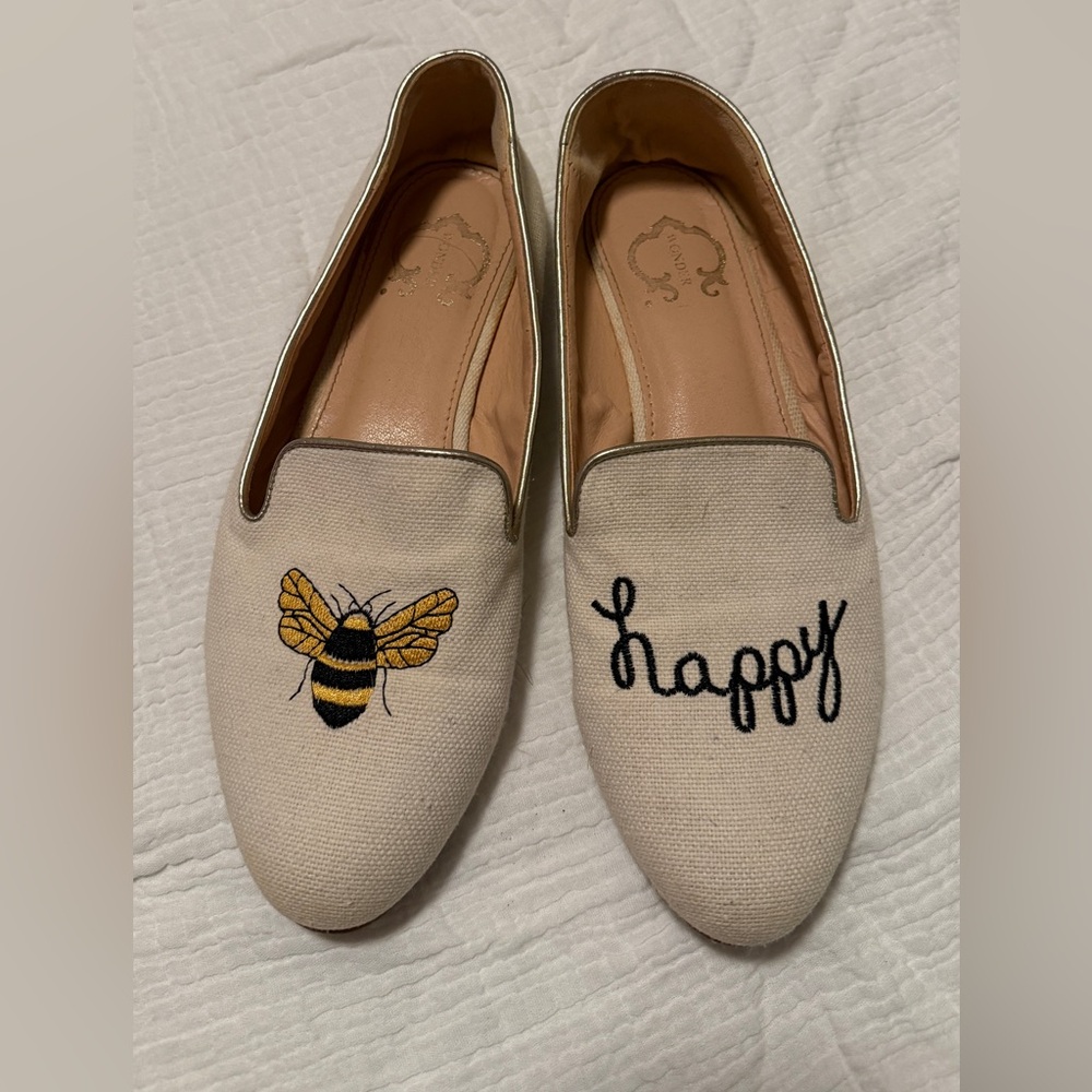 Embroidered Canvas Loafers - Cream